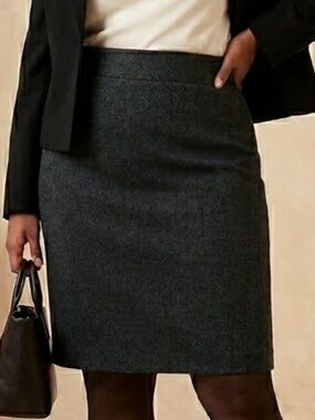 Ellen Tracy Black Midi Skirt Pencil Straight Work Career Classic